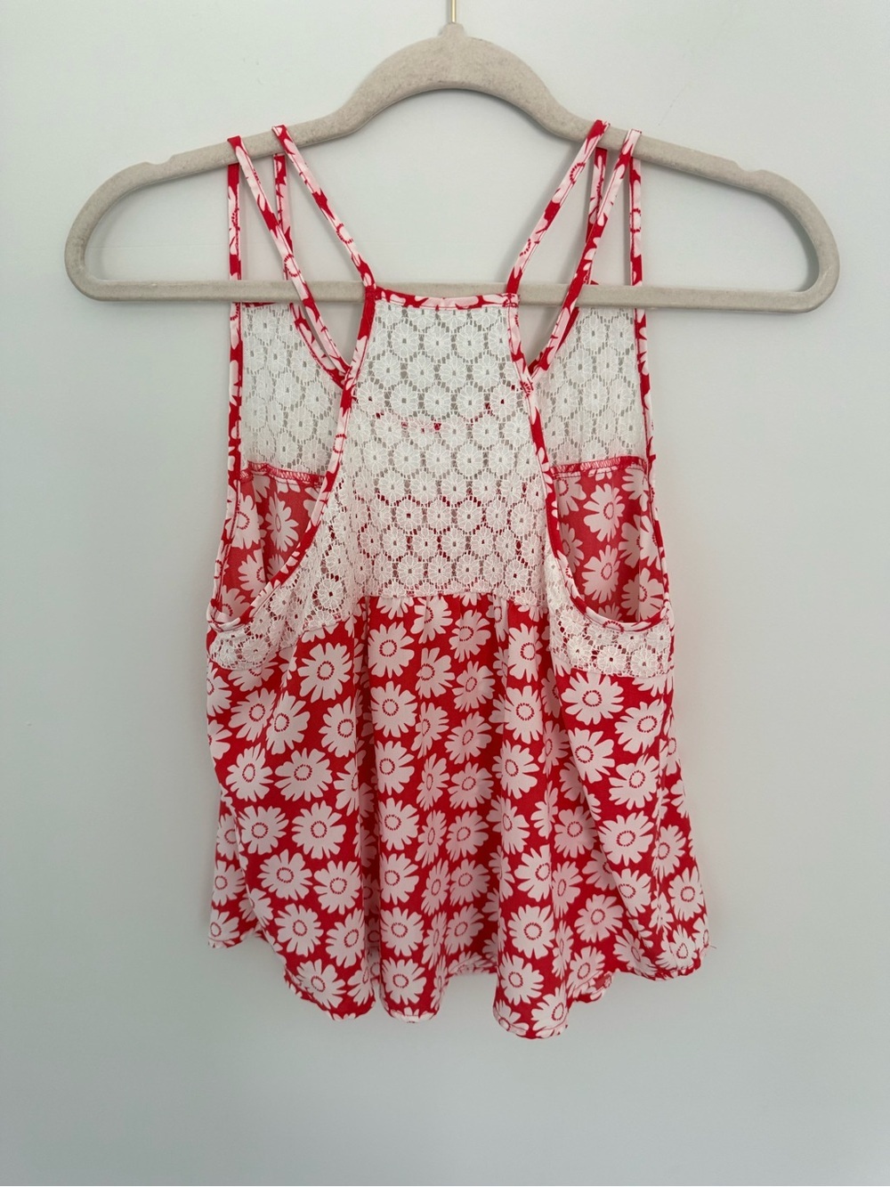 Mine Women’s Pink Daisy Print Lace Yoke Tank Top – Size Medium - Picture 3 of 6